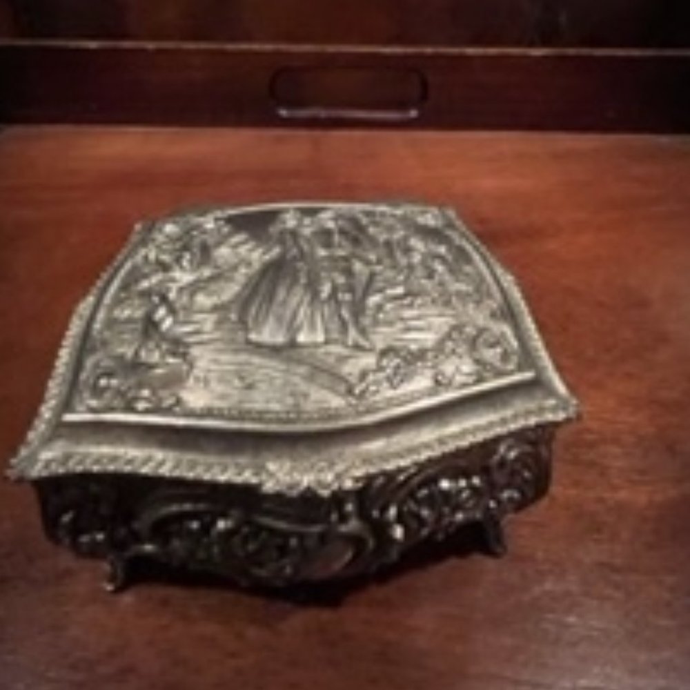 Vintage Metal Small Jewelry Box, lined, heavy